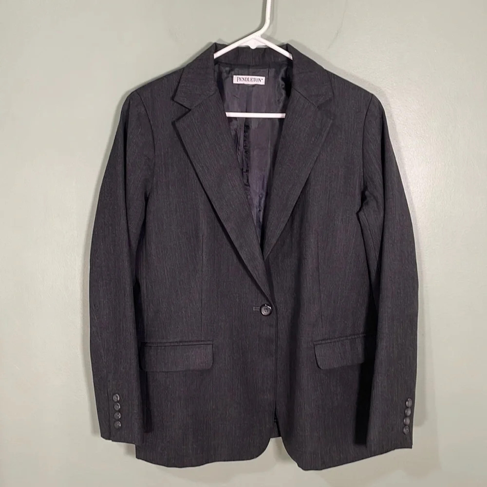 Pendleton One Button 100%‎ Virgin Wool Blazer Grey size 18